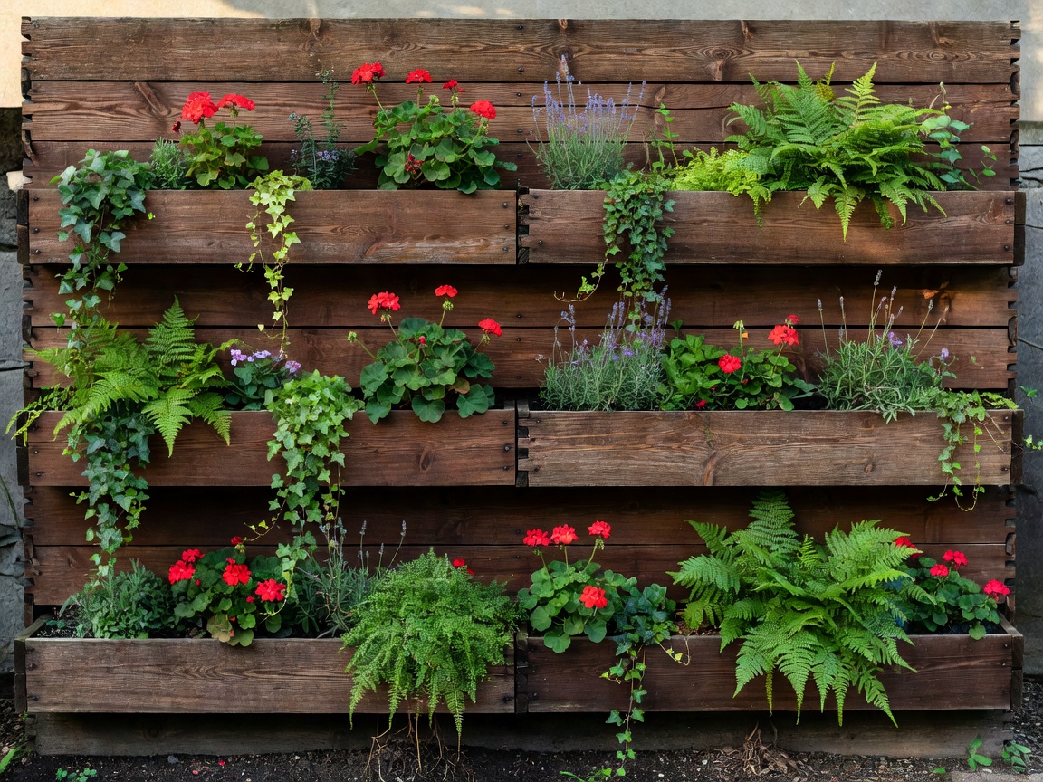 Vertical garden planter box setup on wall